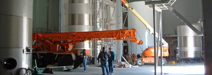 Inside of a facility during a commercial construction project.