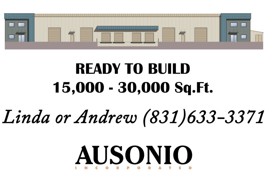 An Image Of A Sales Flyer For Lot 49 Of Castroville Industrial Park. Text Says &Quot;Ready To Build. 15,000-30000 Square Feet. Linda Or Andrew (831) 633-3371. Ausonio Incorporated Logo.